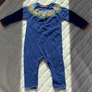 Baby Boden Navy and Green Bodysuit with Orange Accents